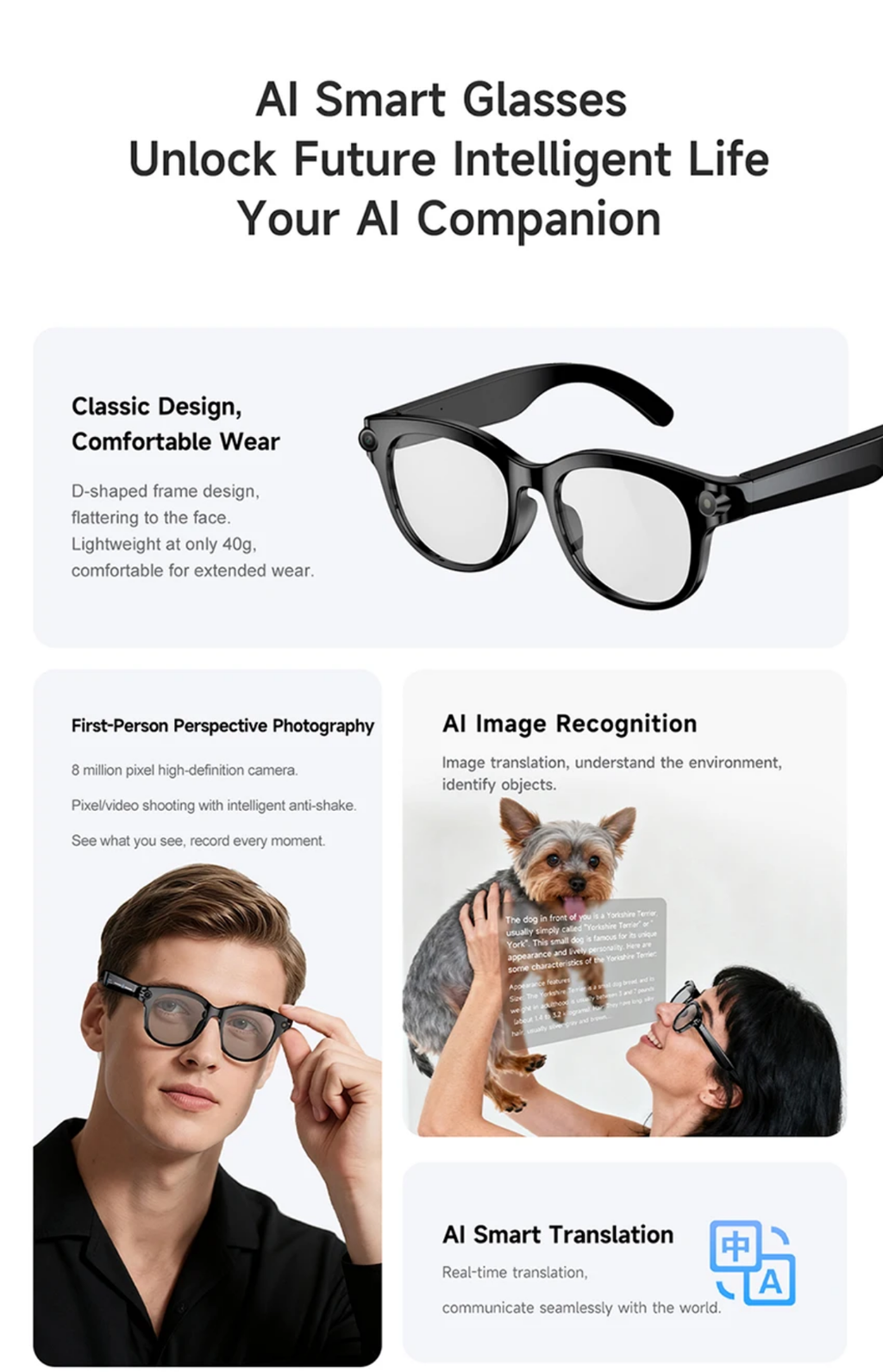 Horizon AI Smart Glasses – 1080P HD Camera, Real-Time Translation & Audio Audio-Open Sport Edition