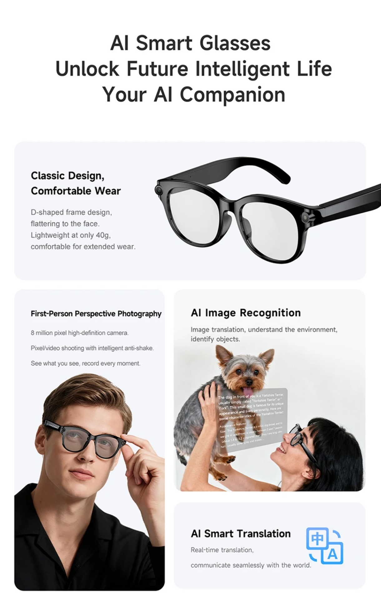 Horizon AI Smart Glasses – 1080P HD Camera, Real-Time Translation & Audio Audio-Open Sport Edition